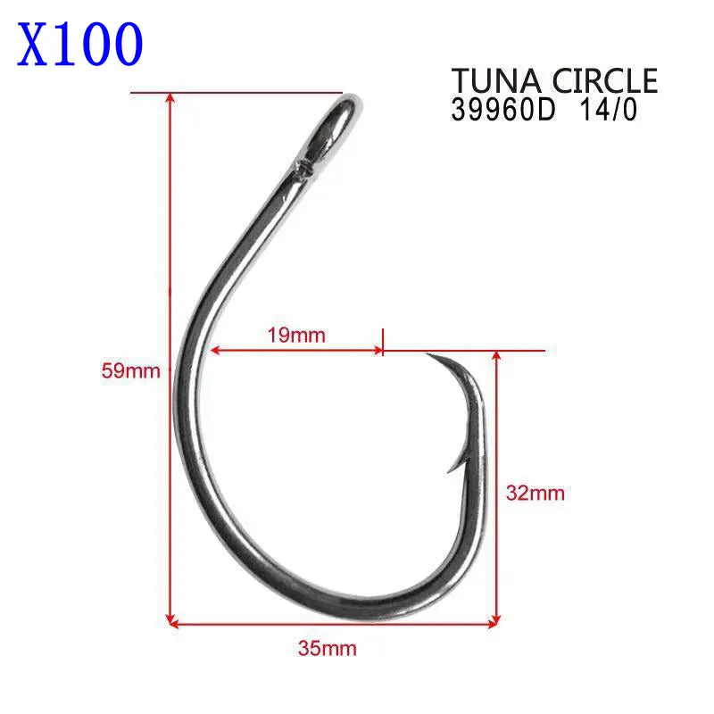 100/1000 X Chemically Sharpened Tuna Circle Hooks Size 14/0 Fishing Tackle