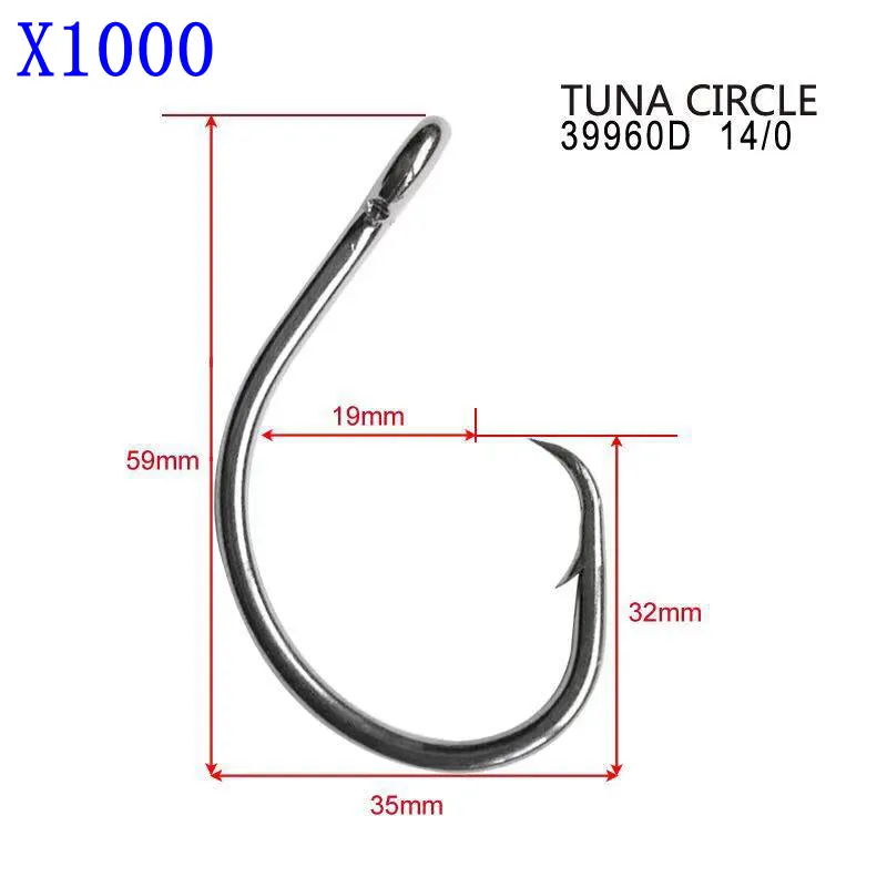 100/1000 X Chemically Sharpened Tuna Circle Hooks Size 14/0 Fishing Tackle