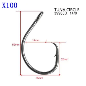 100/1000 X Chemically Sharpened Tuna Circle Hooks Size 14/0 Fishing Tackle