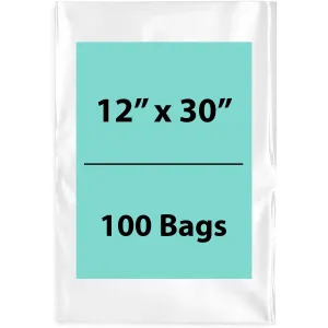 12X30 inches Clear Flat Poly Bags 2Mil Open Top (LDPE)