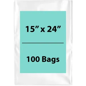 15X24 inches Clear Flat Poly Bags 2Mil Open Top (LDPE)