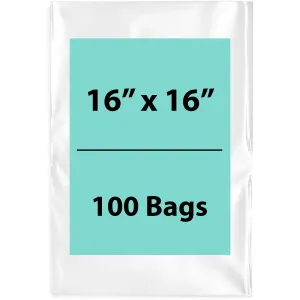 16X16 inches Clear Flat Poly Bags 4Mil Open Top (LDPE)