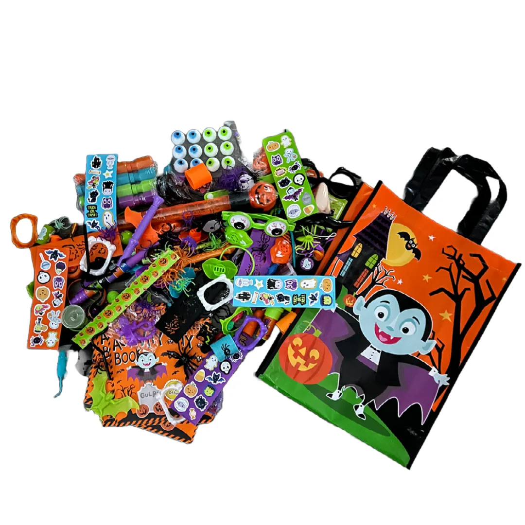 200 Ct Assorted Halloween  Novelty Toys with Free Large Tote Bag Allergy FREE