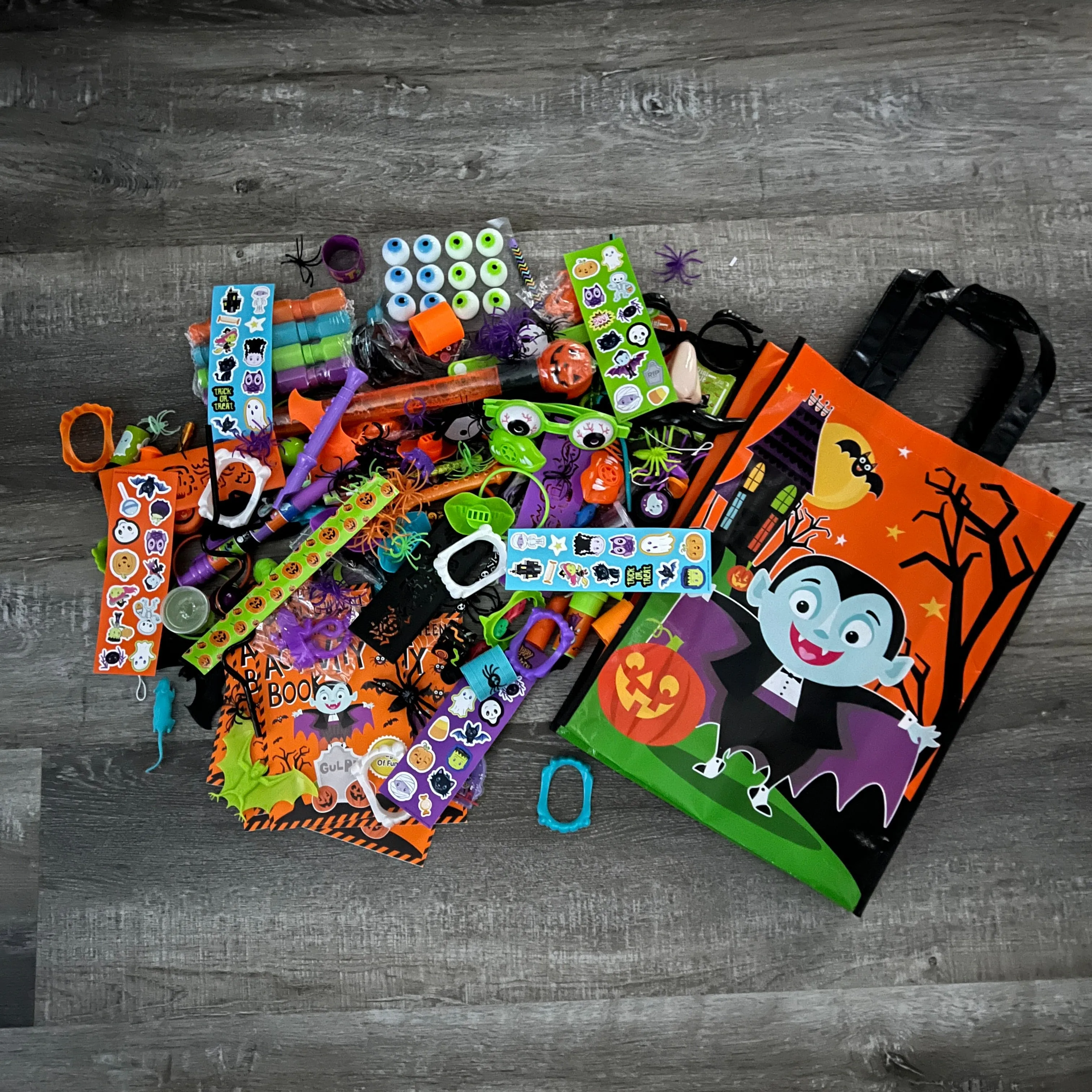 200 Ct Assorted Halloween  Novelty Toys with Free Large Tote Bag Allergy FREE