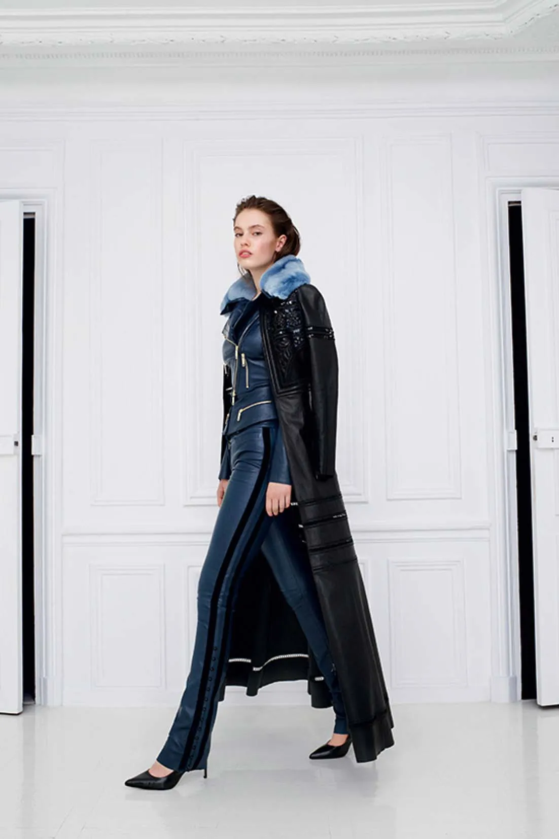 2016 A/W Leather Guipure Lace Coat Dress