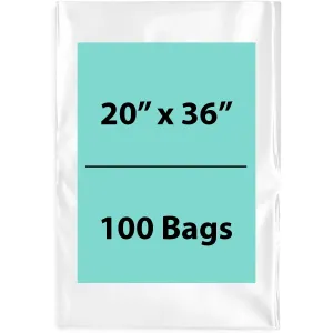 20X36 inches Clear Flat Poly Bags 2Mil Open Top (LDPE)