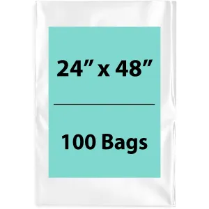 24X48 inches Clear Flat Poly Bags 1.5Mil Open Top (LDPE)