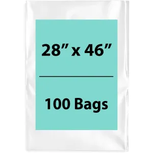 28X46 inches Clear Flat Poly Bags 2Mil Open Top (LDPE)