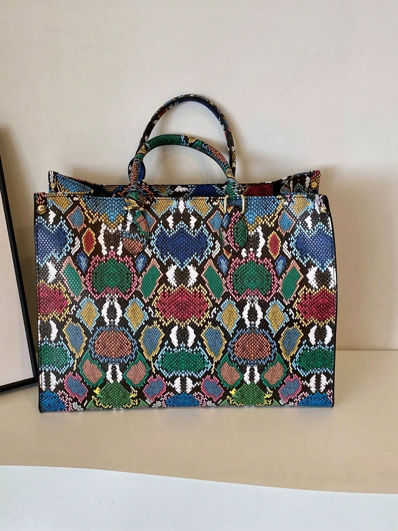 2pcs Large Capacity Python Patterned Tote Combination Bag