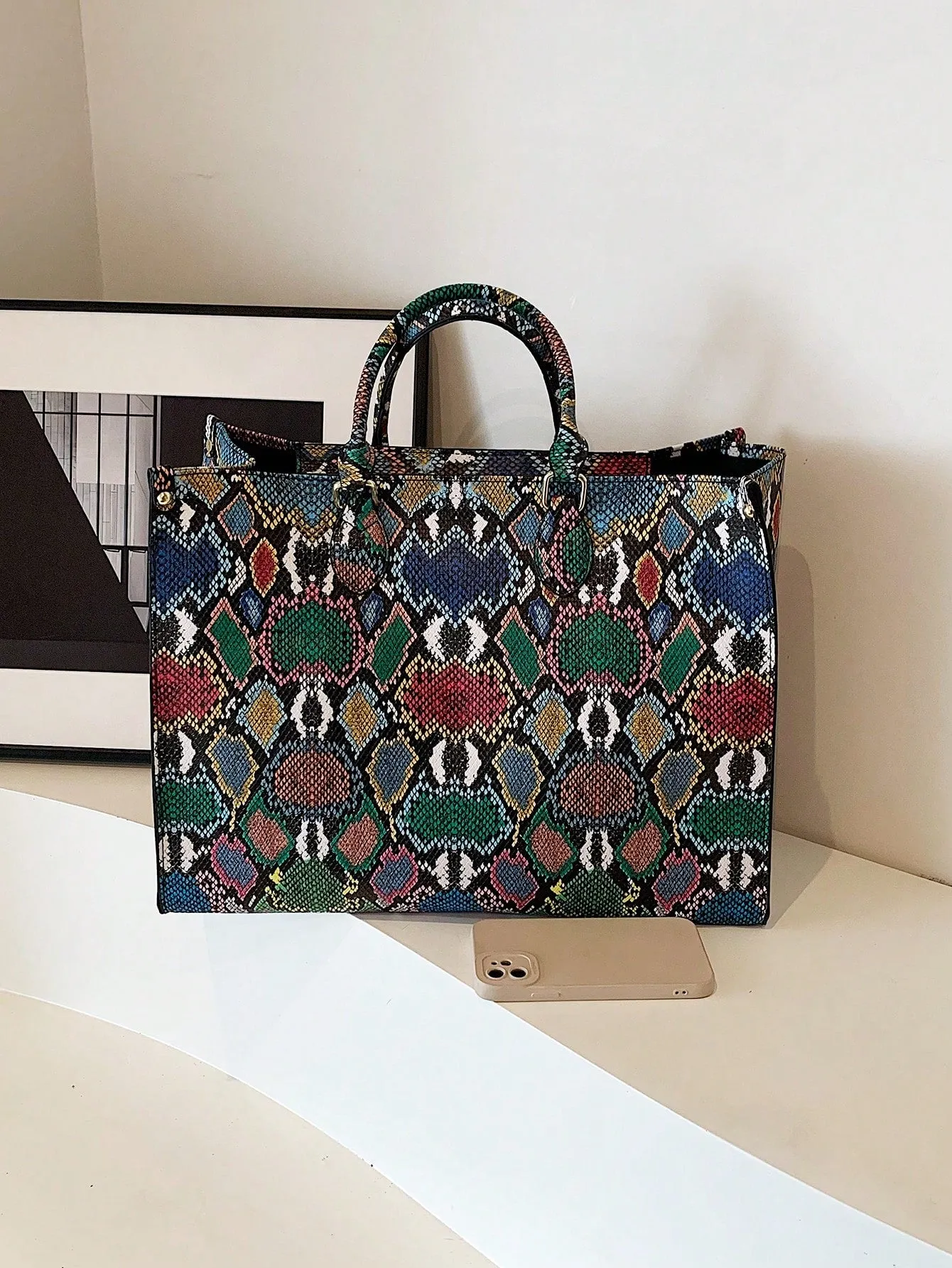 2pcs Large Capacity Python Patterned Tote Combination Bag