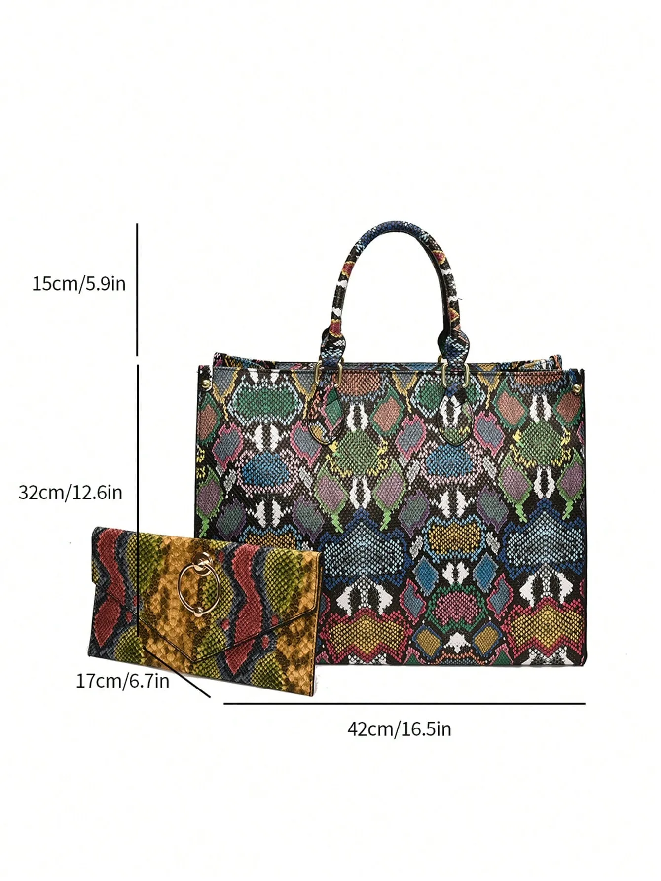 2pcs Large Capacity Python Patterned Tote Combination Bag