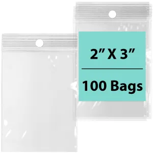 2X3 inches Reclosable Poly Bags with Hang Hole 2 Mil (LDPE) Single Track Zipper