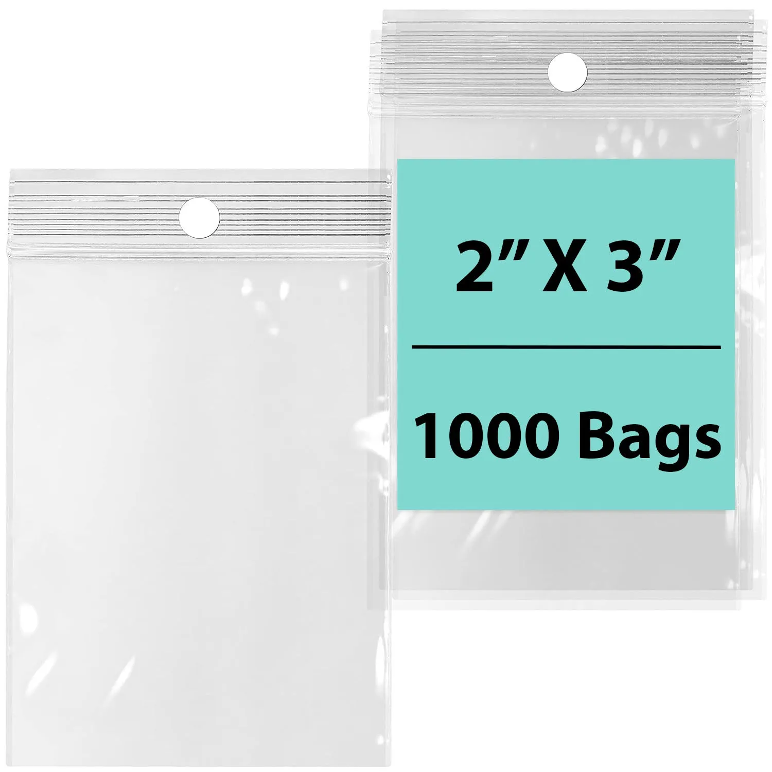 2X3 inches Reclosable Poly Bags with Hang Hole 2 Mil (LDPE) Single Track Zipper