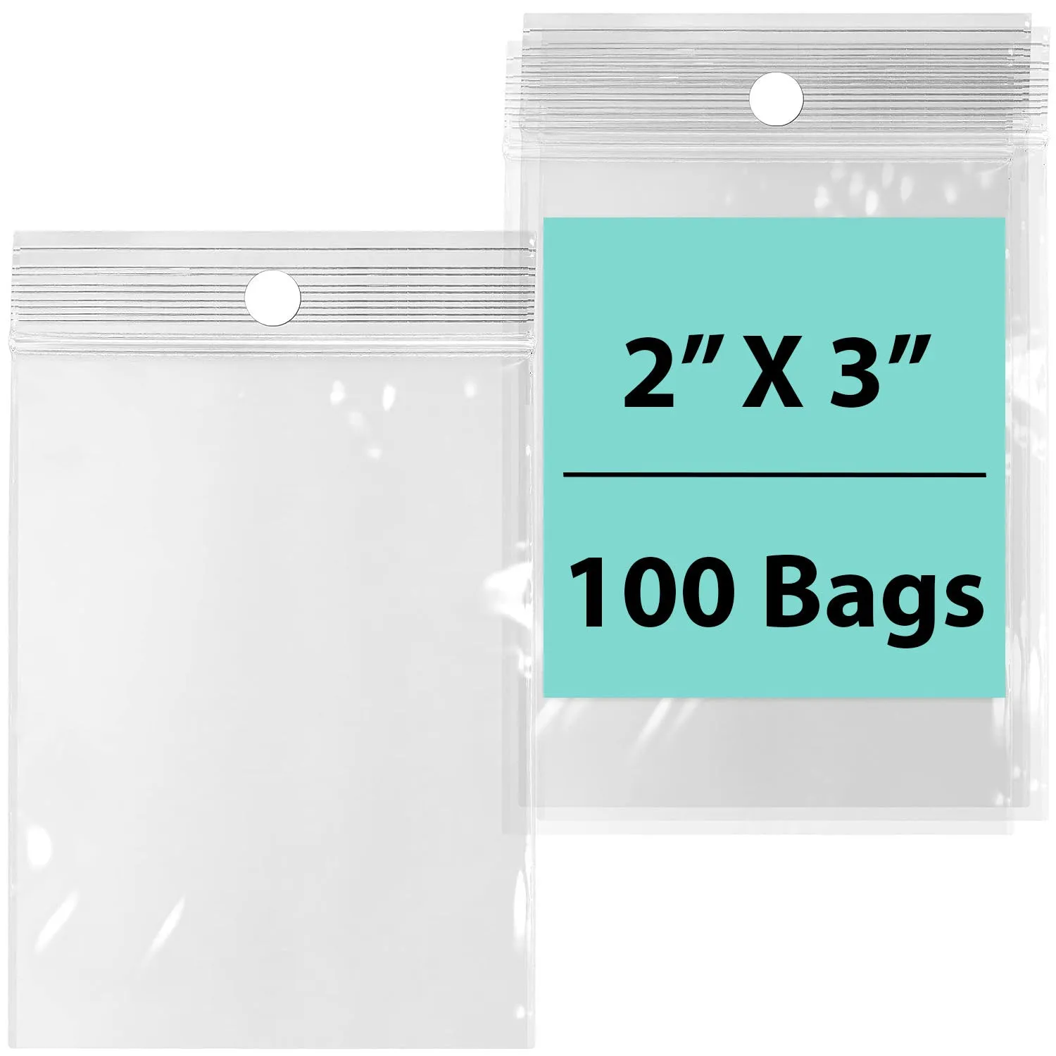 2X3 inches Reclosable Poly Bags with Hang Hole 2 Mil (LDPE) Single Track Zipper