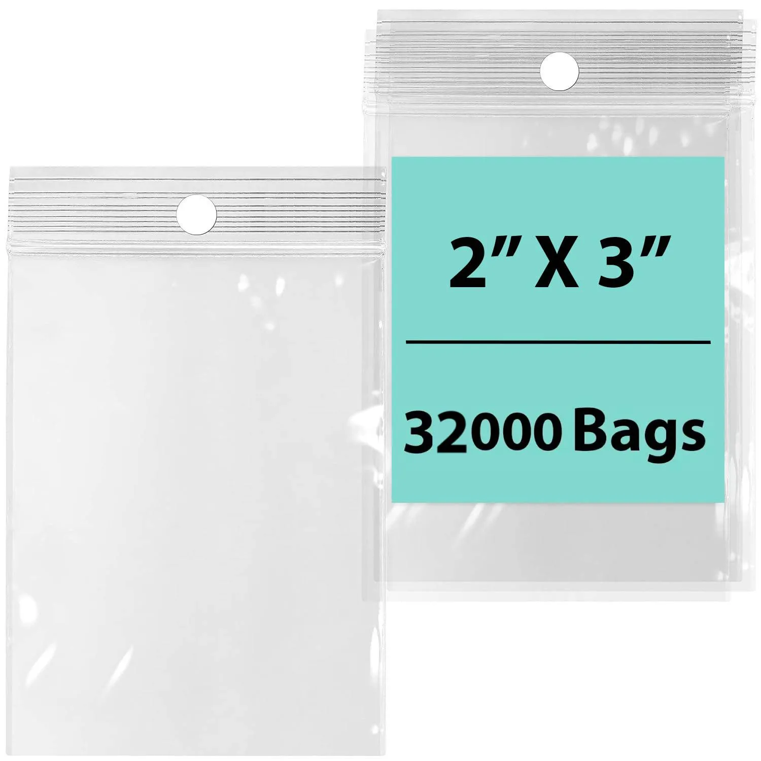 2X3 inches Reclosable Poly Bags with Hang Hole 2 Mil (LDPE) Single Track Zipper