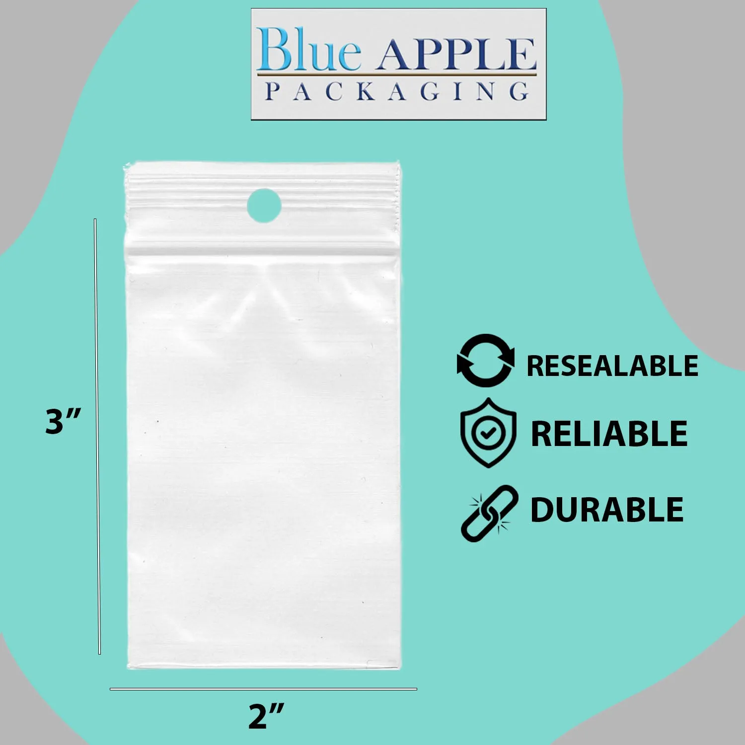 2X3 inches Reclosable Poly Bags with Hang Hole 2 Mil (LDPE) Single Track Zipper