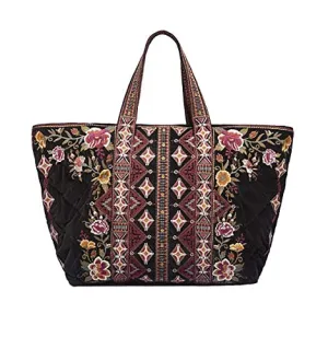 3J Workshop Johnny Was Embroidered Velvet Quilted Tote Bag black NEW