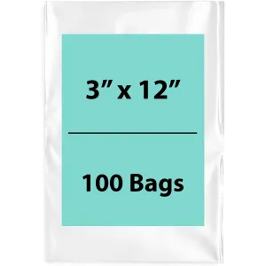 3X12 inches Clear Flat Poly Bags 4Mil Open Top (LDPE)