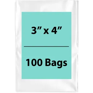 3X4 inches Clear Flat Poly Bags 1.5Mil Open Top (LDPE)