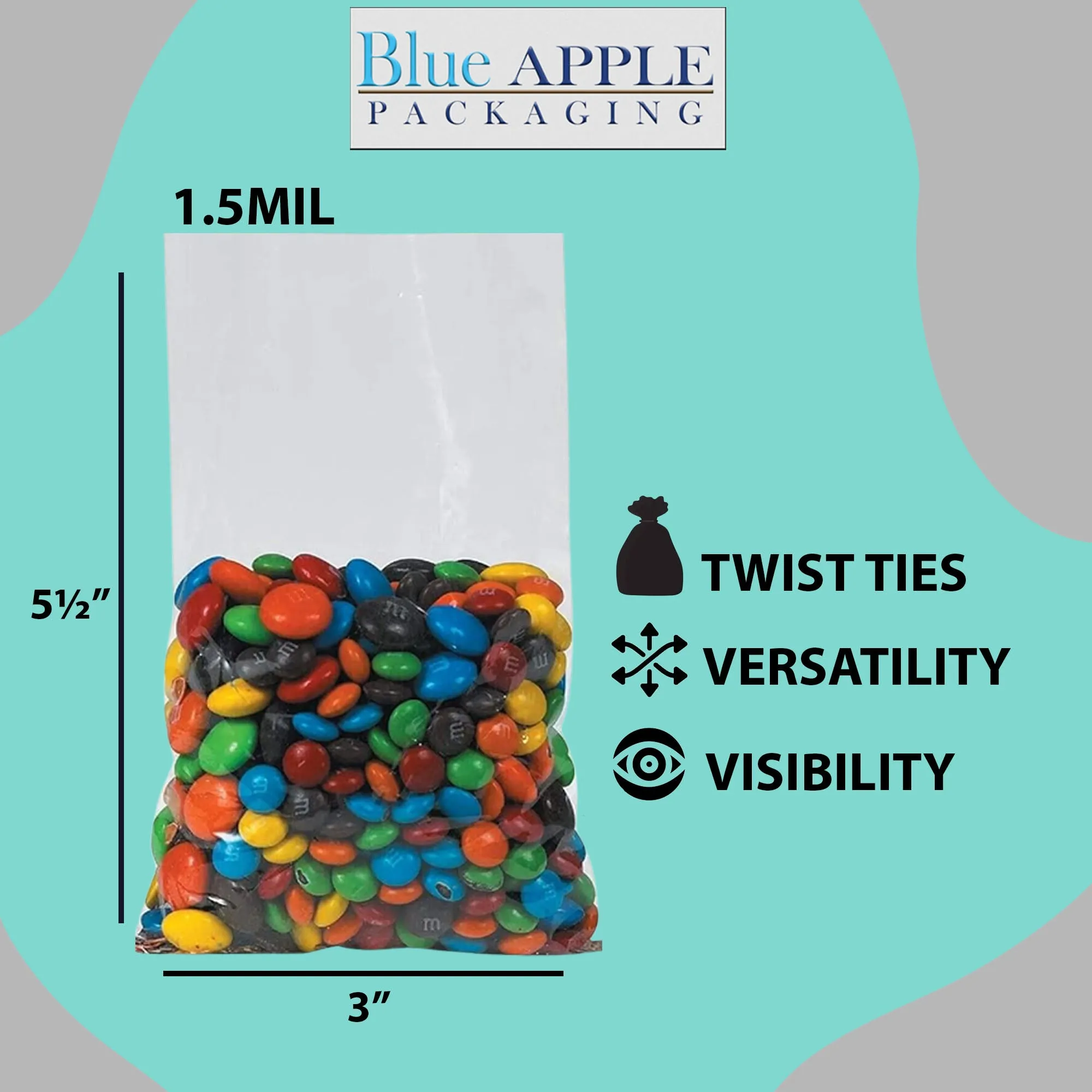 3X5.5 inches Polypropylene Bags 1.5 Mil Clear Flat