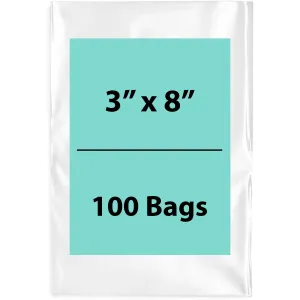 3X8 inches Clear Flat Poly Bags 3Mil Open Top (LDPE)