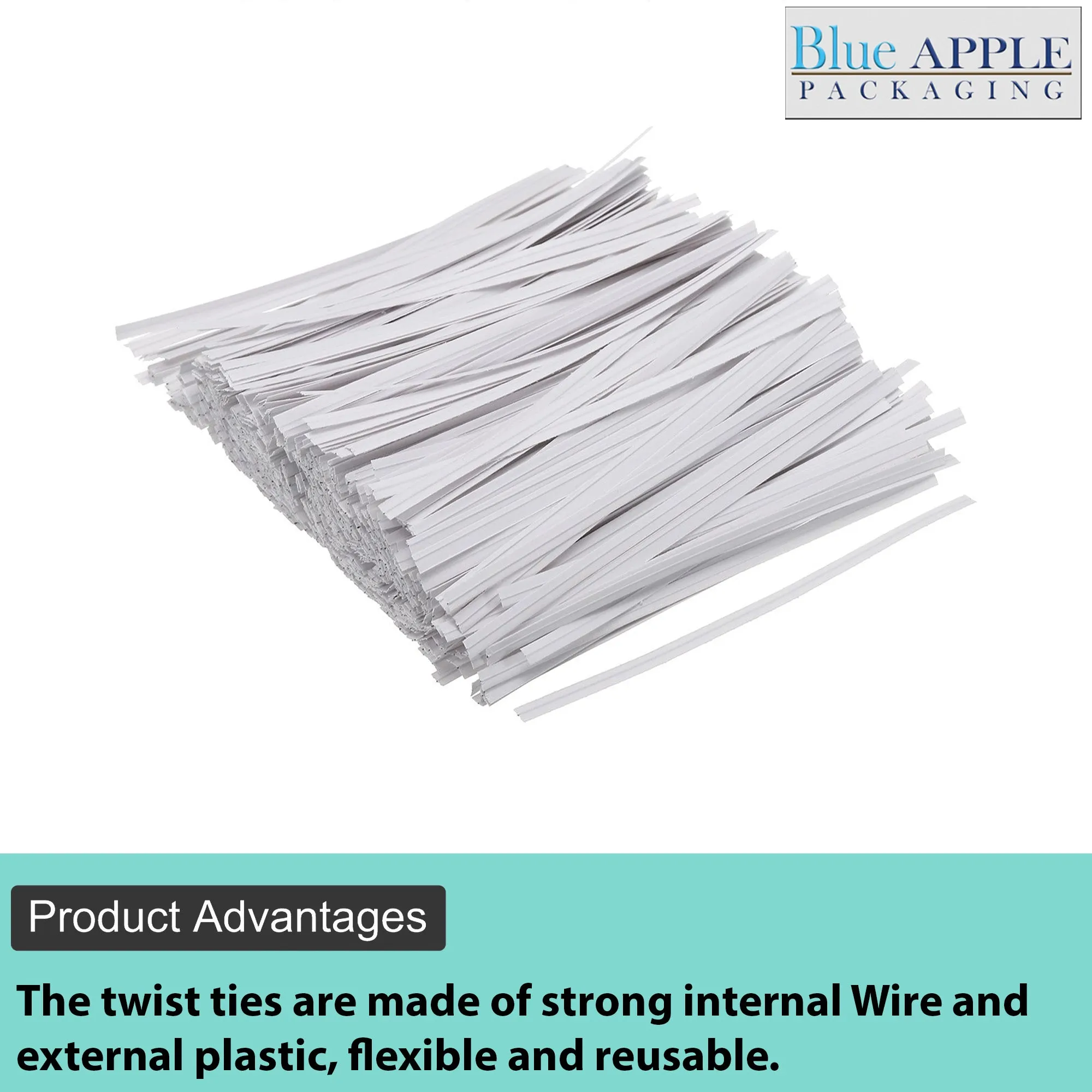 4 Inch Pre-cut White Plastic Twist Ties for Bags