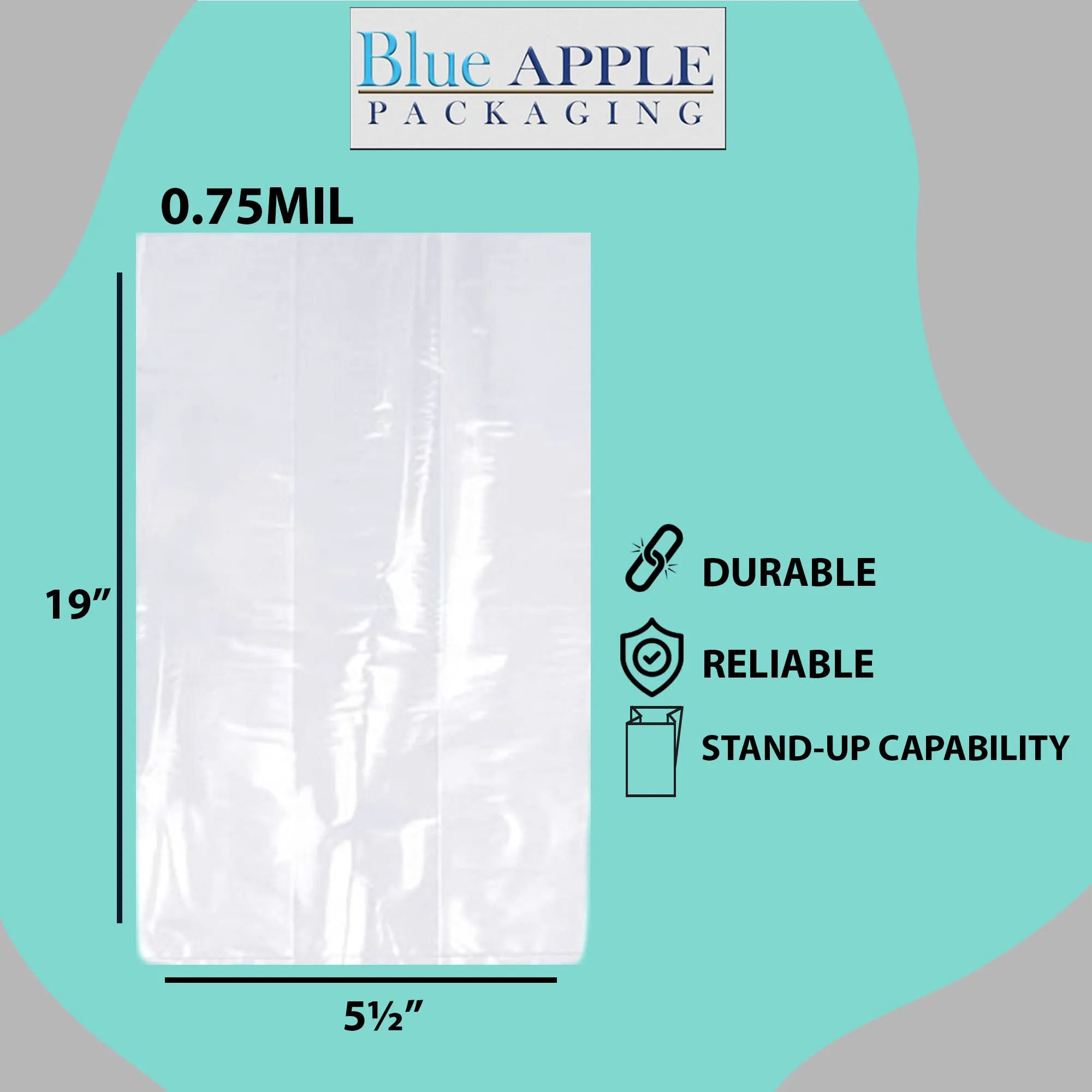 5.5X4.75X19 inches Clear Gusseted Poly Bags 0.75 Mil
