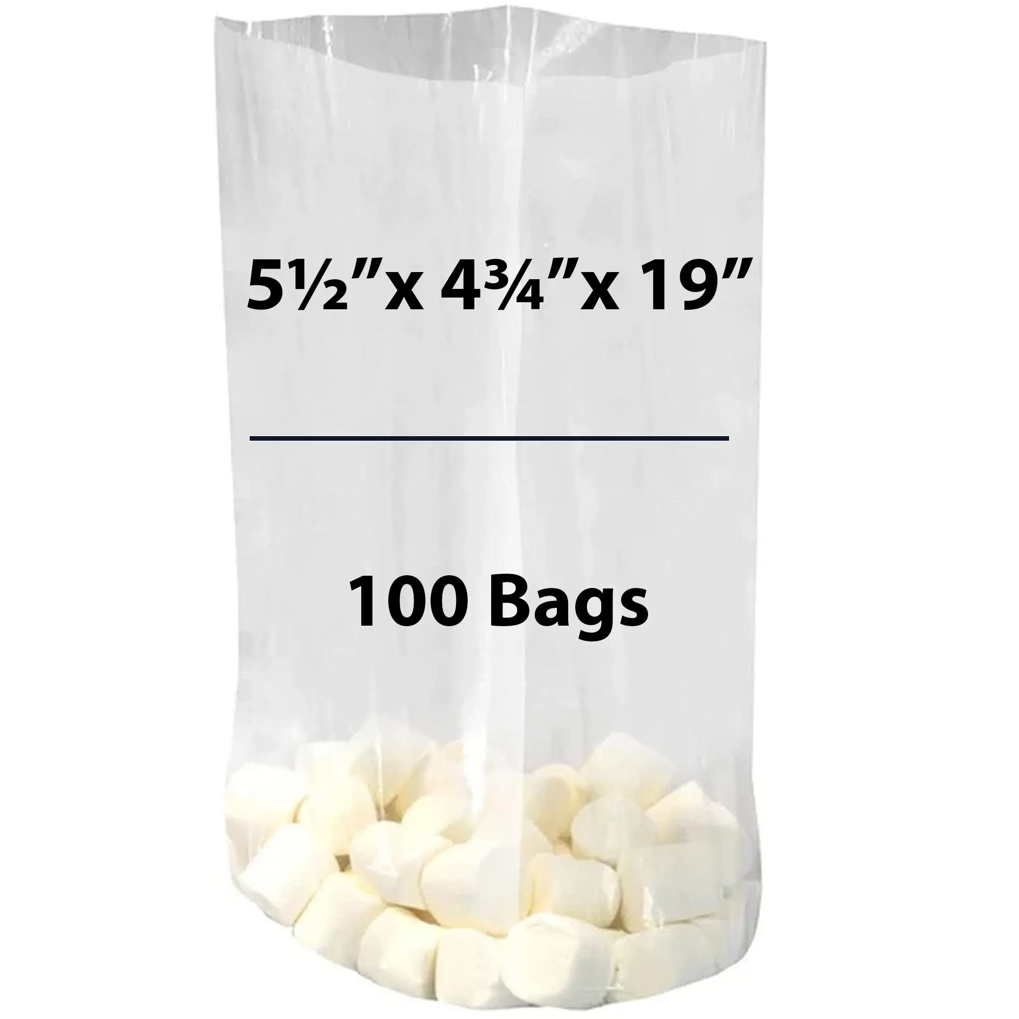 5.5X4.75X19 inches Clear Gusseted Poly Bags 0.75 Mil