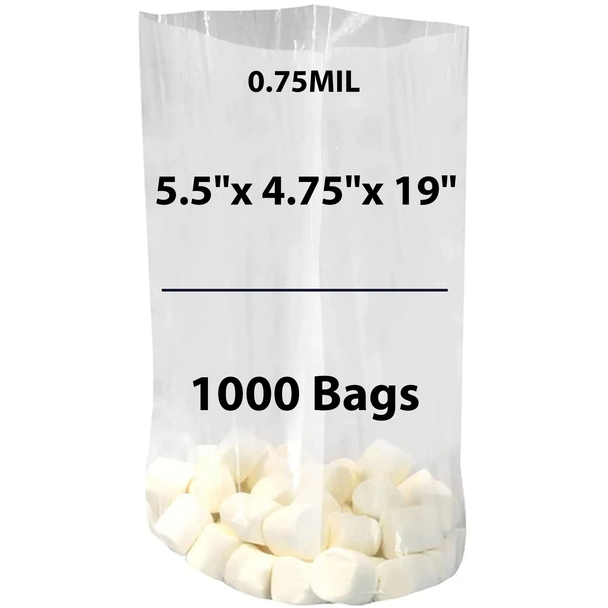 5.5X4.75X19 inches Clear Gusseted Poly Bags 0.75 Mil