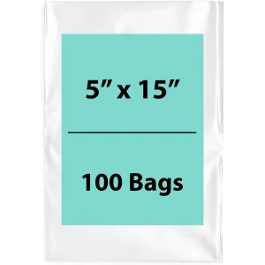 5X15 inches Clear Flat Poly Bags 4Mil Open Top (LDPE)