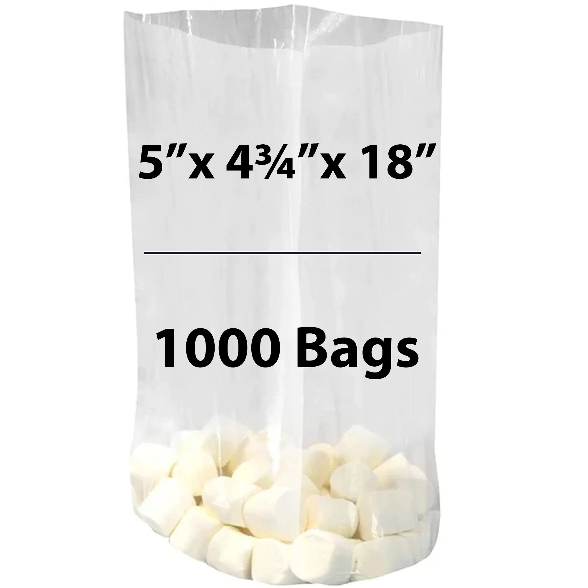 5X4.75X18 inches Clear Gusseted Poly Bags 0.75 Mil Low Density LDPE