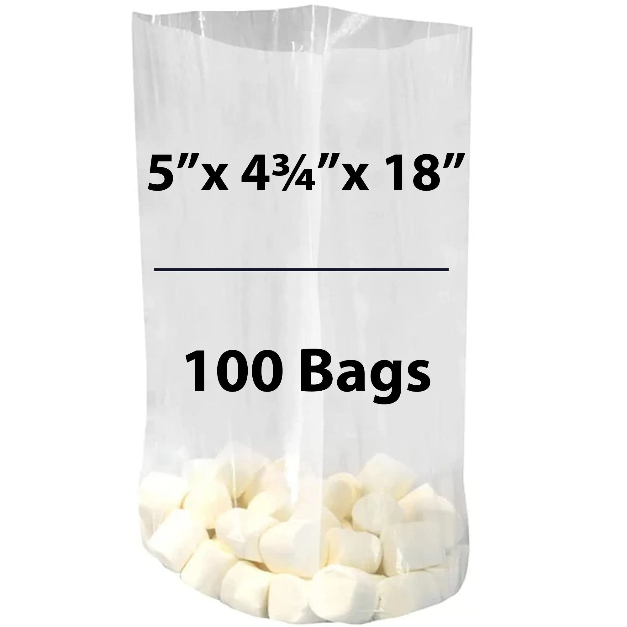 5X4.75X18 inches Clear Gusseted Poly Bags 0.75 Mil Low Density LDPE