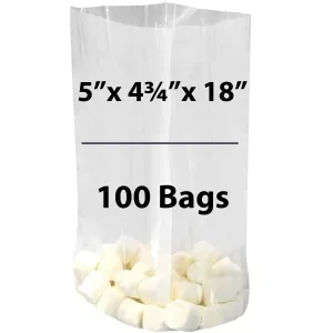 5X4.75X18 inches Clear Gusseted Poly Bags 0.75 Mil Low Density LDPE