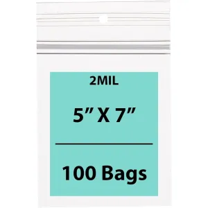 5X7 Inches Polypropylene ZipLock Bags W/ Hang Hole 2 Mil Clear