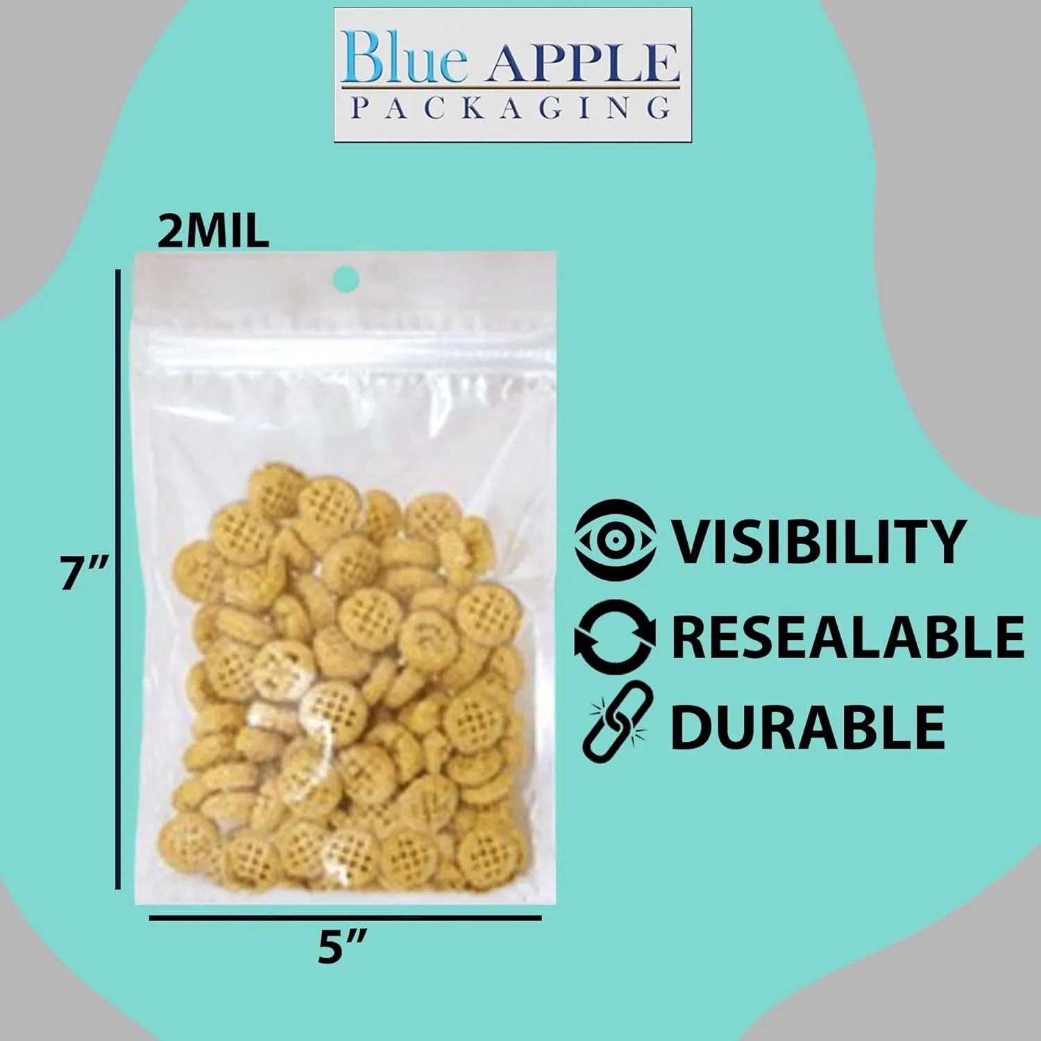 5X7 Inches Polypropylene ZipLock Bags W/ Hang Hole 2 Mil Clear