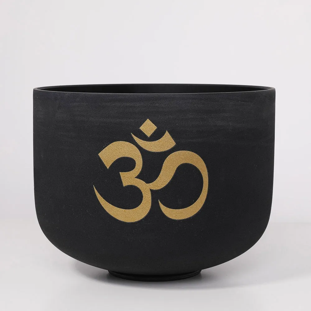 6-12 Inch 7pcs Double Black OM Design Frosted Quartz Crystal Singing Bowl Set with FREE Carry Bags