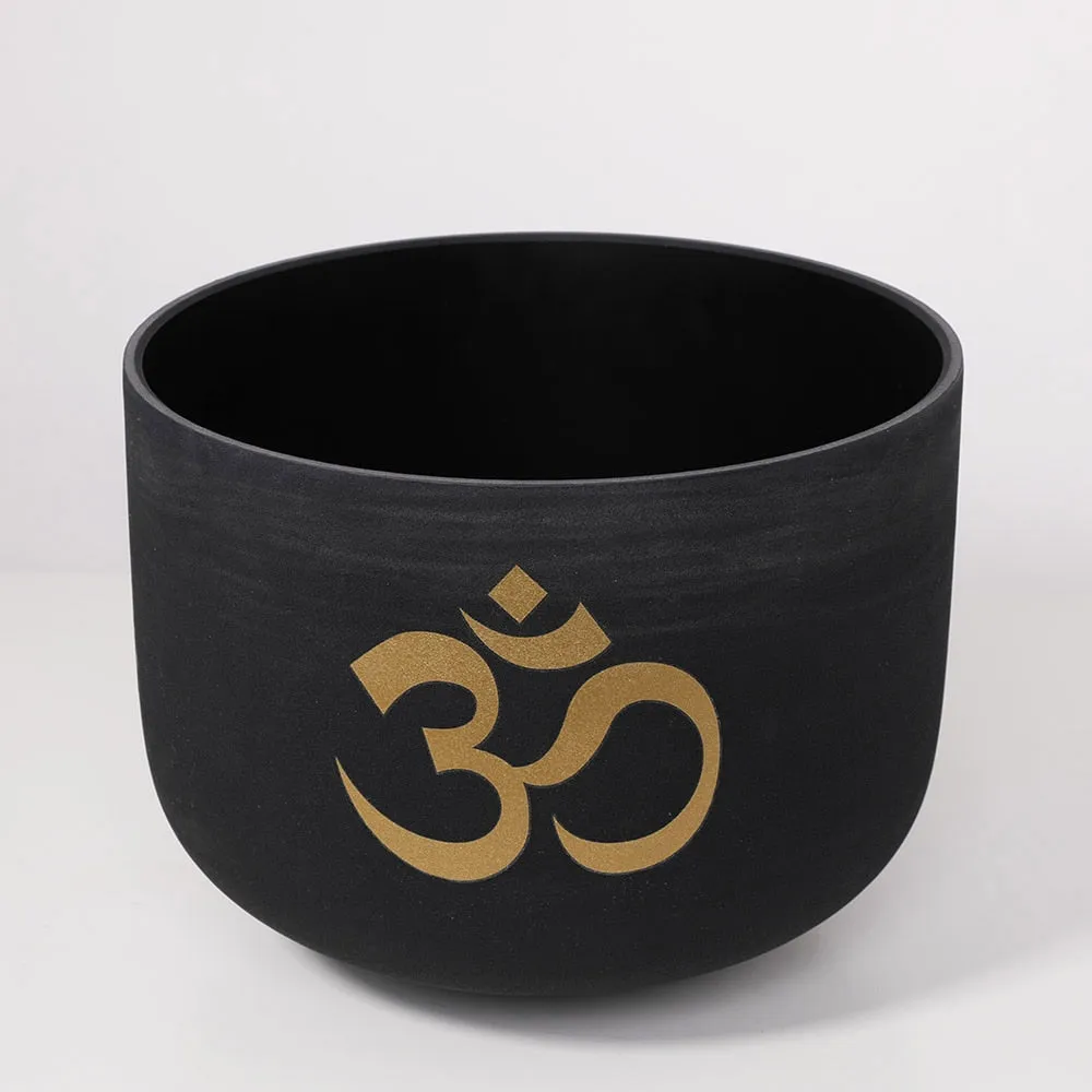 6-12 Inch 7pcs Double Black OM Design Frosted Quartz Crystal Singing Bowl Set with FREE Carry Bags