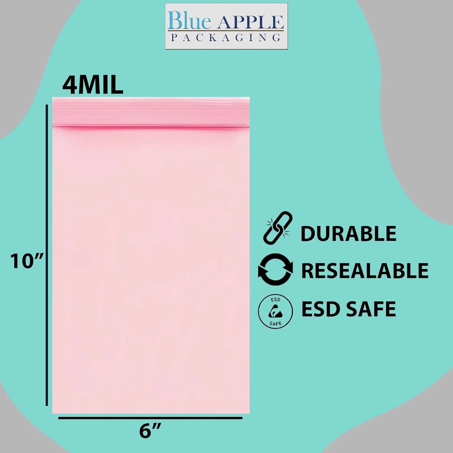 6X10 inches Pink Anti Static Zip Lock Bags 4 Mil