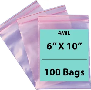 6X10 inches Pink Anti Static Zip Lock Bags 4 Mil