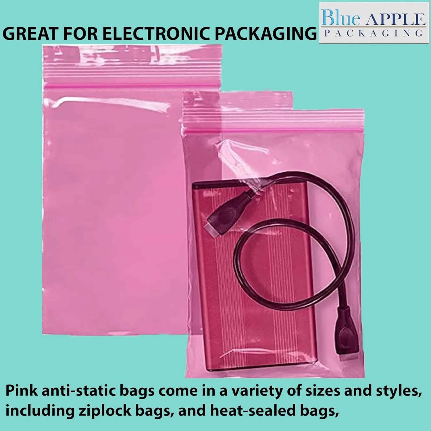 6X10 inches Pink Anti Static Zip Lock Bags 4 Mil