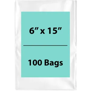 6X15 inches Clear Flat Poly Bags 4Mil Open Top (LDPE)