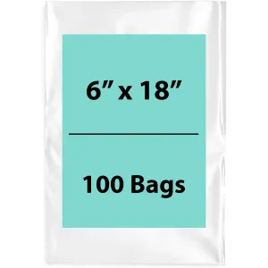 6X18 inches Clear Flat Poly Bags 2Mil Open Top (LDPE)