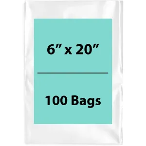 6X20 inches Clear Flat Poly Bags 4Mil Open Top (LDPE)