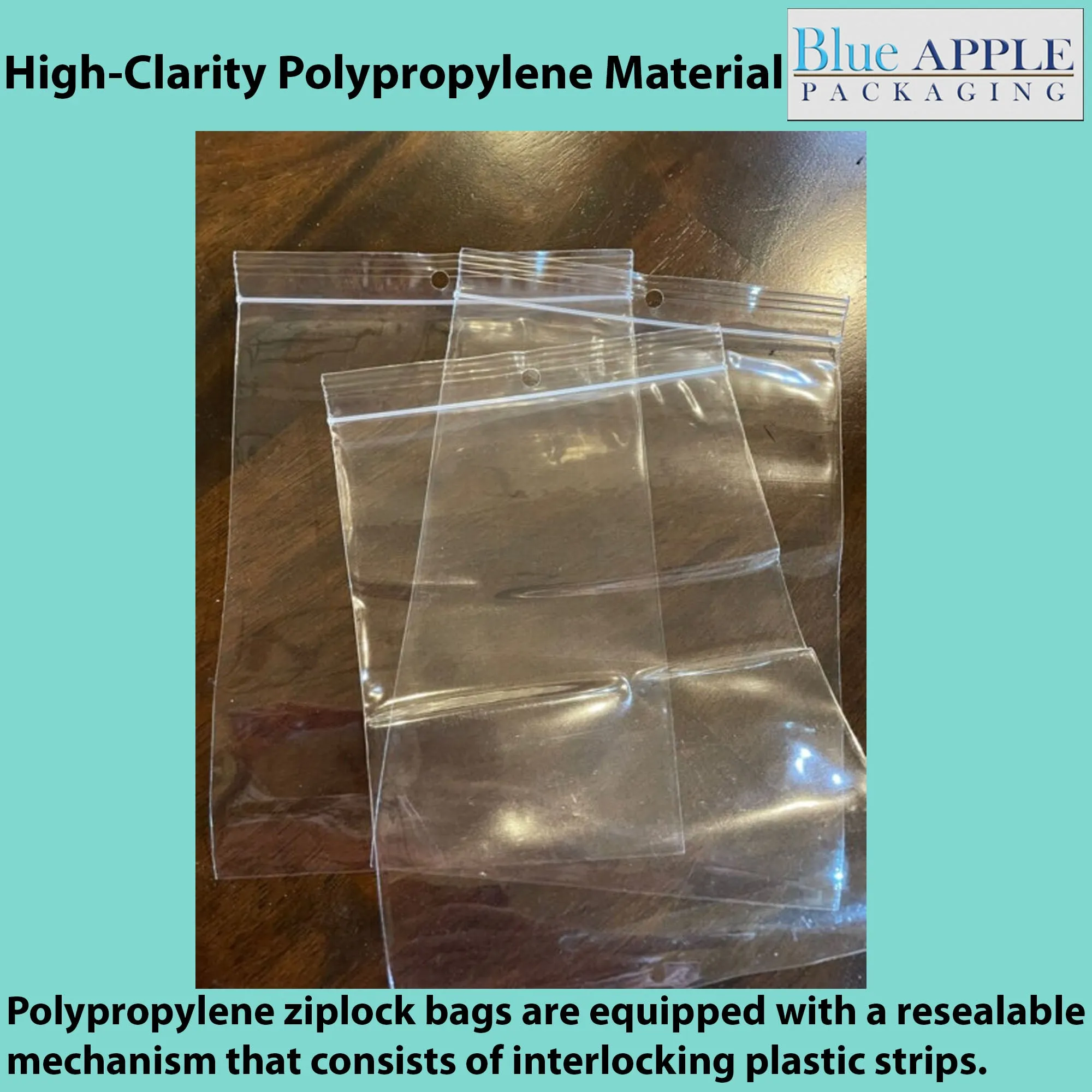 6X8 Inches Polypropylene ZipLock Bags W/ Hang Hole 2 Mil Clear