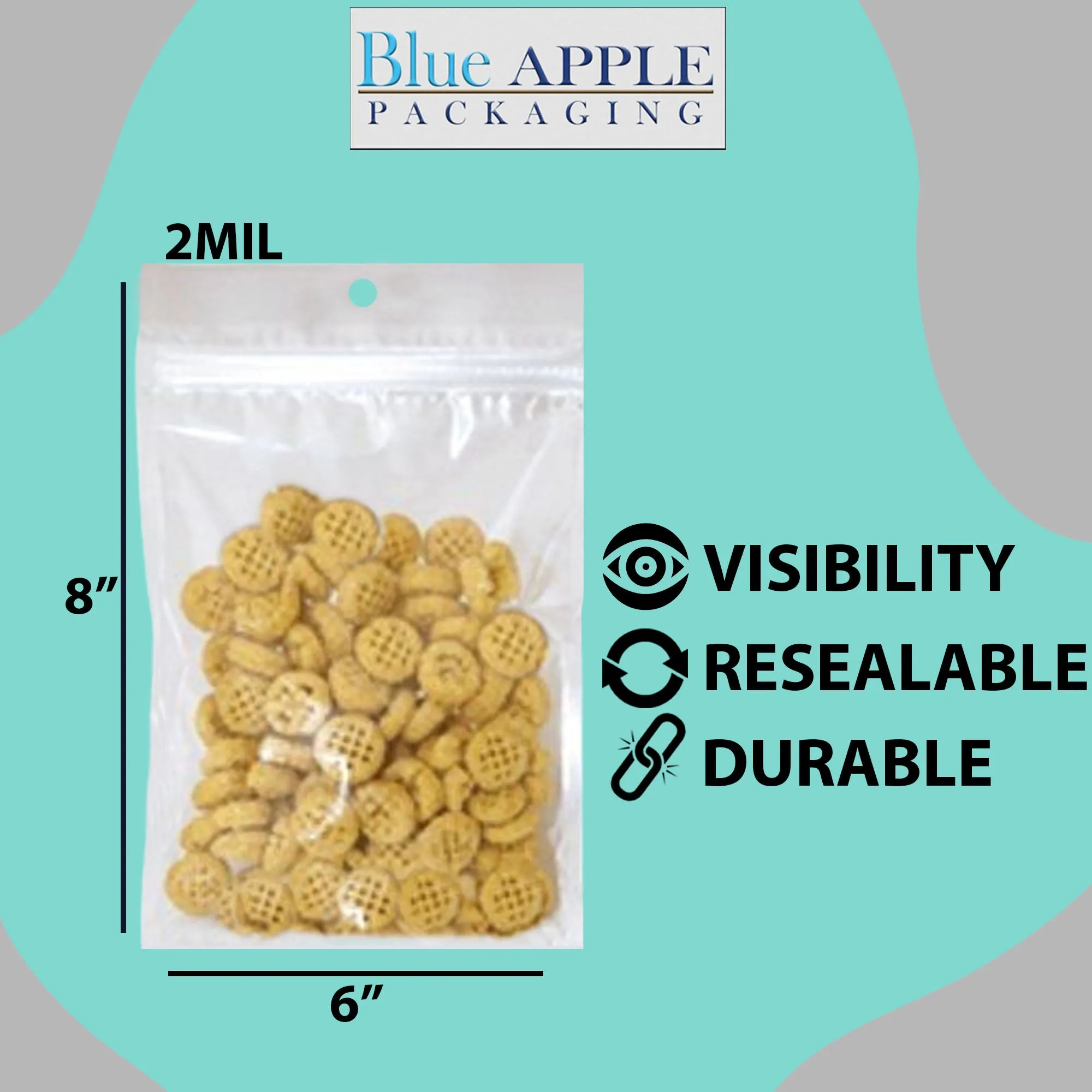 6X8 Inches Polypropylene ZipLock Bags W/ Hang Hole 2 Mil Clear