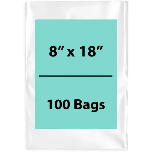 8X18 inches Clear Flat Poly Bags 2Mil Open Top (LDPE)