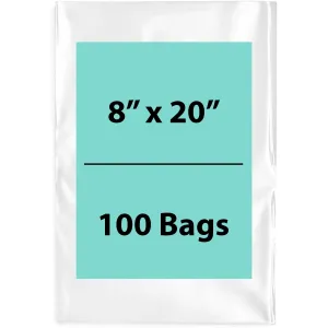 8X20 inches Clear Flat Poly Bags 3Mil Open Top (LDPE)