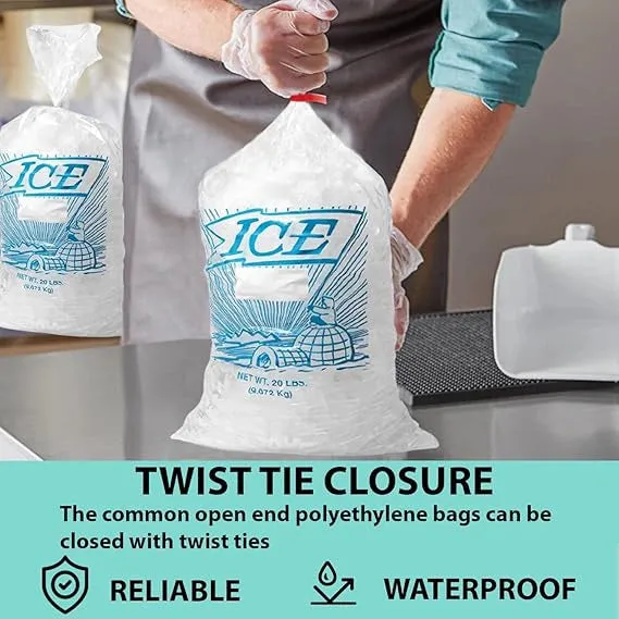 8X3X20 inches Ice Bags/Gusseted Printed 1.2 Mil Metallocene (mPE)