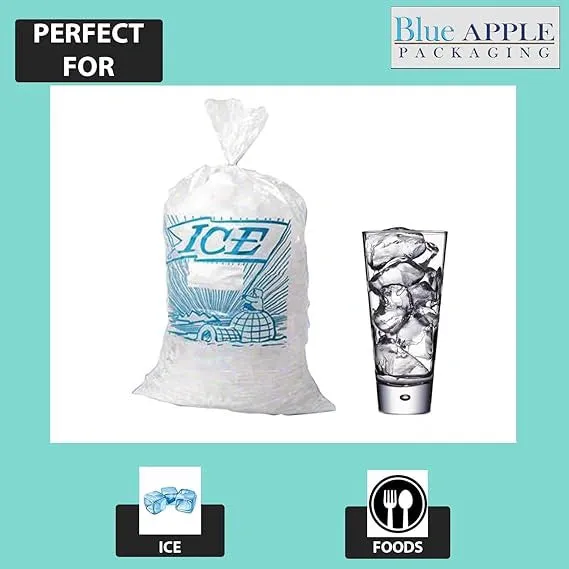 8X3X20 inches Ice Bags/Gusseted Printed 1.2 Mil Metallocene (mPE)