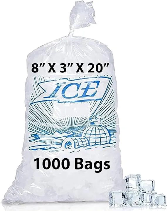8X3X20 inches Ice Bags/Gusseted Printed 1.2 Mil Metallocene (mPE)